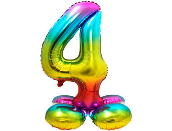 Cijfer Ballon Rainbow 4 Met Standaard - 72 cm