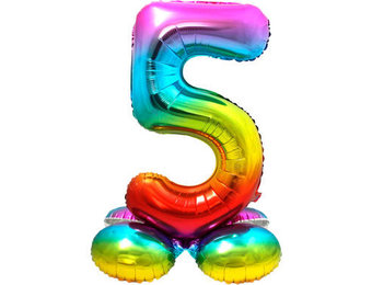 Cijfer Ballon Rainbow 5 Met Standaard - 72 cm