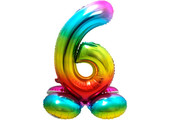 Cijfer Ballon Rainbow 6 Met Standaard - 72 cm