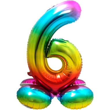 Cijfer Ballon Rainbow 6 Met Standaard - 72 cm