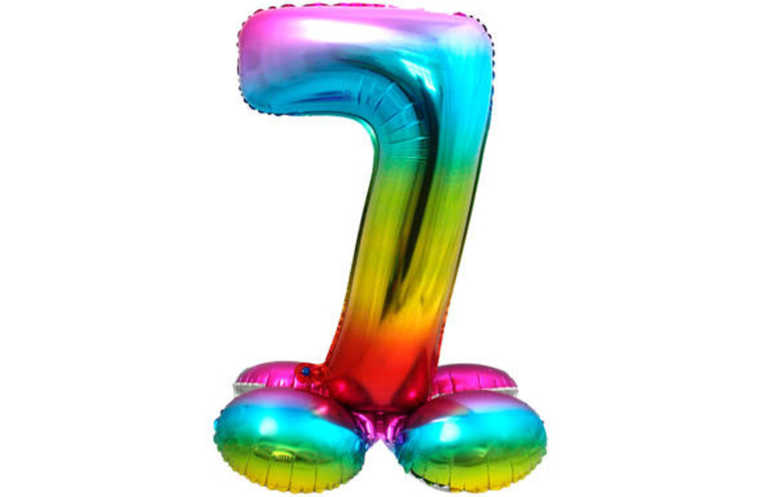 Cijfer Ballon Rainbow 7 Met Standaard - 72 cm
