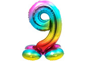 Cijfer Ballon Rainbow 9 Met Standaard - 72 cm