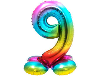 Cijfer Ballon Rainbow 9 Met Standaard - 72 cm