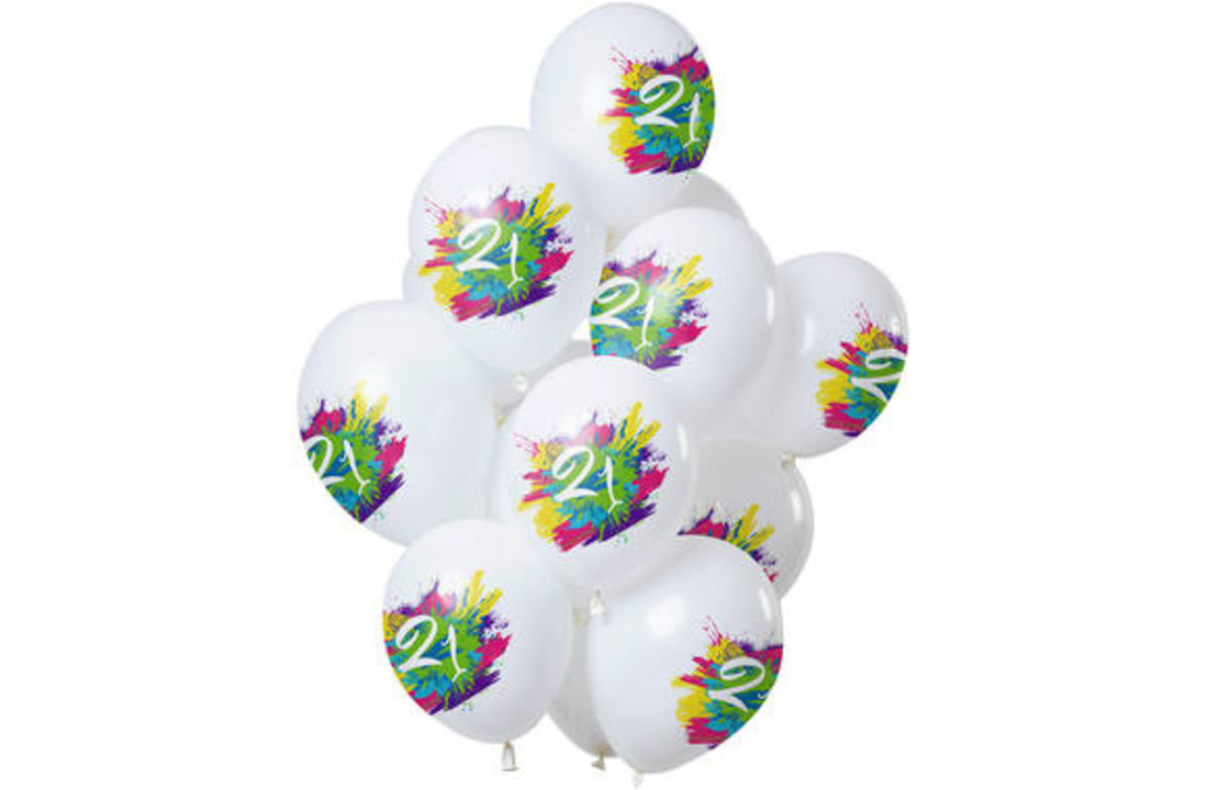 Ballonnen Color Splash 21 Jaar - 12 stuks