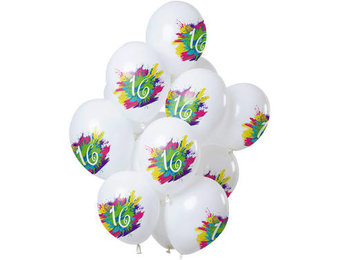 Ballonnen Color Splash 16 Jaar - 12 stuks