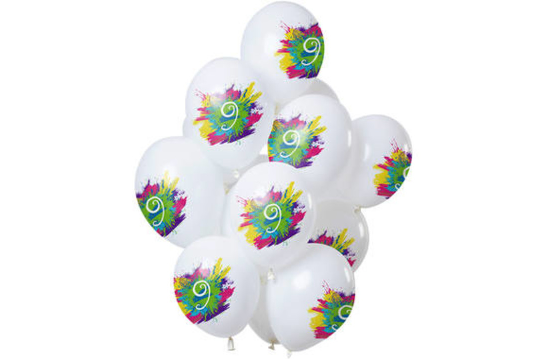 Ballonnen Color Splash 9 Jaar - 12 stuks