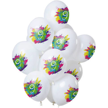 Ballonnen Color Splash 9 Jaar - 12 stuks