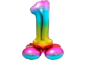 Cijfer Ballon Rainbow 1 Met Standaard - 72 cm