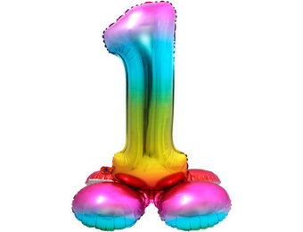 Cijfer Ballon Rainbow 1 Met Standaard - 72 cm