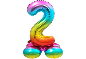 Cijfer Ballon Rainbow 2 Met Standaard - 72 cm