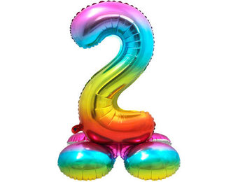 Cijfer Ballon Rainbow 2 Met Standaard - 72 cm