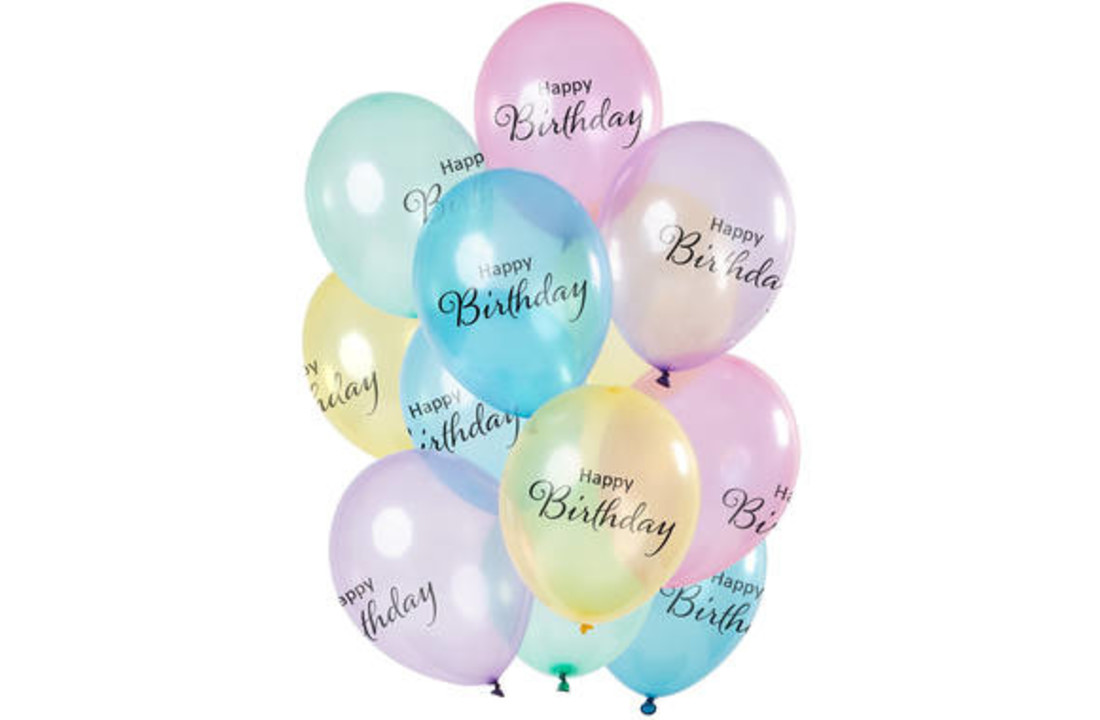 Ballonnen Happy Birthday Pastel - 12 stuks