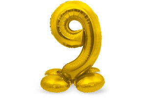 Cijfer Ballon Goud 9 Met Standaard - 72 cm