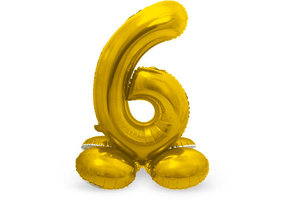 Cijfer Ballon Goud 6 Met Standaard - 72 cm