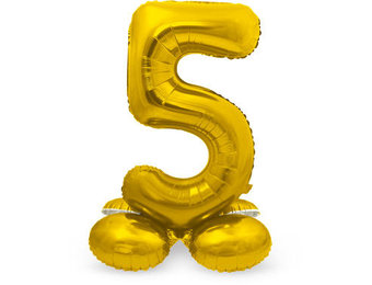 Cijfer Ballon Goud 5 Met Standaard - 72 cm