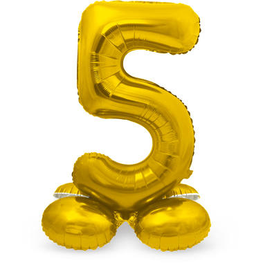 Cijfer Ballon Goud 5 Met Standaard - 72 cm