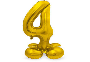 Cijfer Ballon Goud 4 Met Standaard - 72 cm