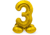 Cijfer Ballon Goud 3 Met Standaard - 72 cm