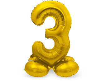 Cijfer Ballon Goud 3 Met Standaard - 72 cm