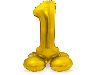 Cijfer Ballon Goud 1 Met Standaard - 72 cm