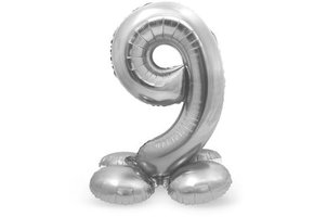 Cijfer Ballon Zilver 9  Met Standaard - 72 cm