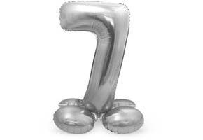 Cijfer Ballon Zilver 7  Met Standaard - 72 cm