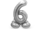 Cijfer Ballon Zilver 6 Met Standaard - 72 cm