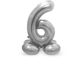 Cijfer Ballon Zilver 6 Met Standaard - 72 cm