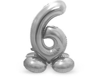 Cijfer Ballon Zilver 6 Met Standaard - 72 cm