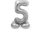Cijfer Ballon Zilver 5  Met Standaard - 72 cm