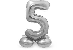 Cijfer Ballon Zilver 5  Met Standaard - 72 cm
