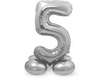 Cijfer Ballon Zilver 5  Met Standaard - 72 cm