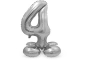 Cijfer Ballon Zilver 4  Met Standaard - 72 cm