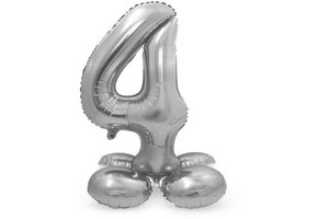 Cijfer Ballon Zilver 4  Met Standaard - 72 cm