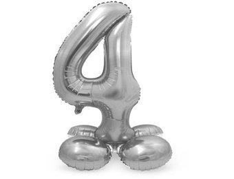 Cijfer Ballon Zilver 4  Met Standaard - 72 cm