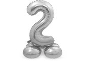 Cijfer Ballon Zilver 2  Met Standaard - 72 cm