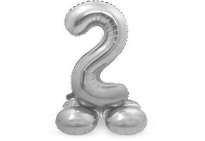 Cijfer Ballon Zilver 2  Met Standaard - 72 cm