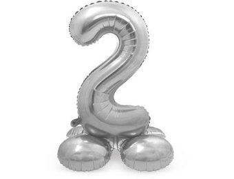 Cijfer Ballon Zilver 2  Met Standaard - 72 cm