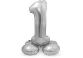 Cijfer Ballon Zilver 1  Met Standaard - 72 cm