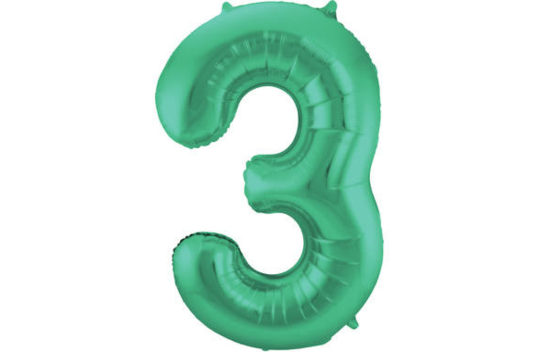 Cijfer Ballon Mat Groen Metallic 3 - 86cm