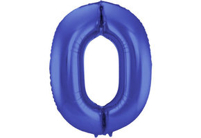 Cijfer Ballon Mat Blauw Metallic 0 - 86cm