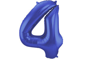Cijfer Ballon Mat Blauw Metallic 4  - 86cm