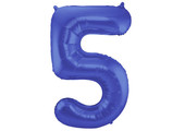 Cijfer Ballon Mat Blauw Metallic 5 - 86cm