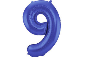 Cijfer Ballon Mat Blauw Metallic 9 - 86cm