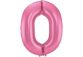 Cijfer Ballon Mat Roze Metallic 0 - 86cm