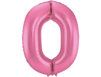 Cijfer Ballon Mat Roze Metallic 0 - 86cm
