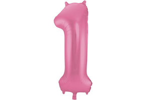 Cijfer Ballon Mat Roze Metallic 1 - 86cm