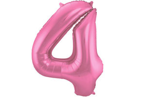 Cijfer Ballon Mat Roze Metallic 4 - 86cm