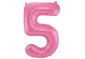 Cijfer Ballon Mat Roze Metallic 5 - 86cm