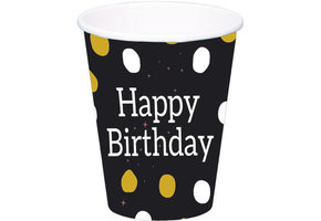 Happy Birthday Bekers Luxe Zwart 250ml - 8 stuks